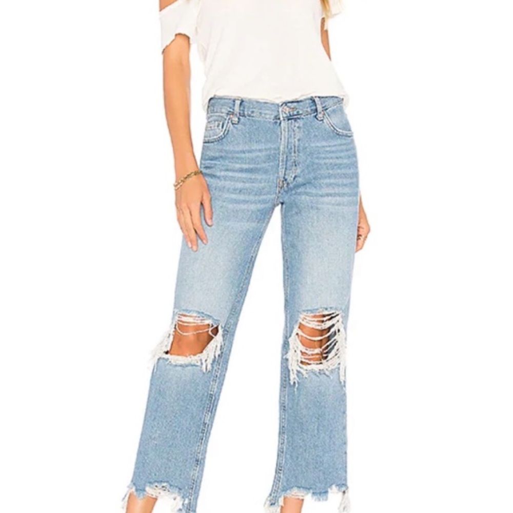 free people maggie ripped straight leg jeans